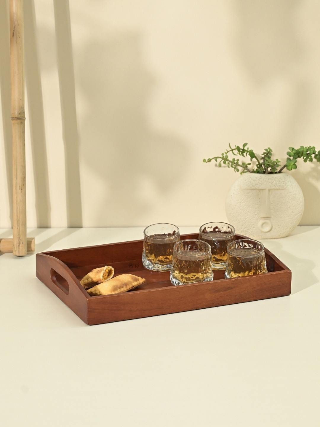 BRICK BROWN Brown Solid Large Serving Tray
