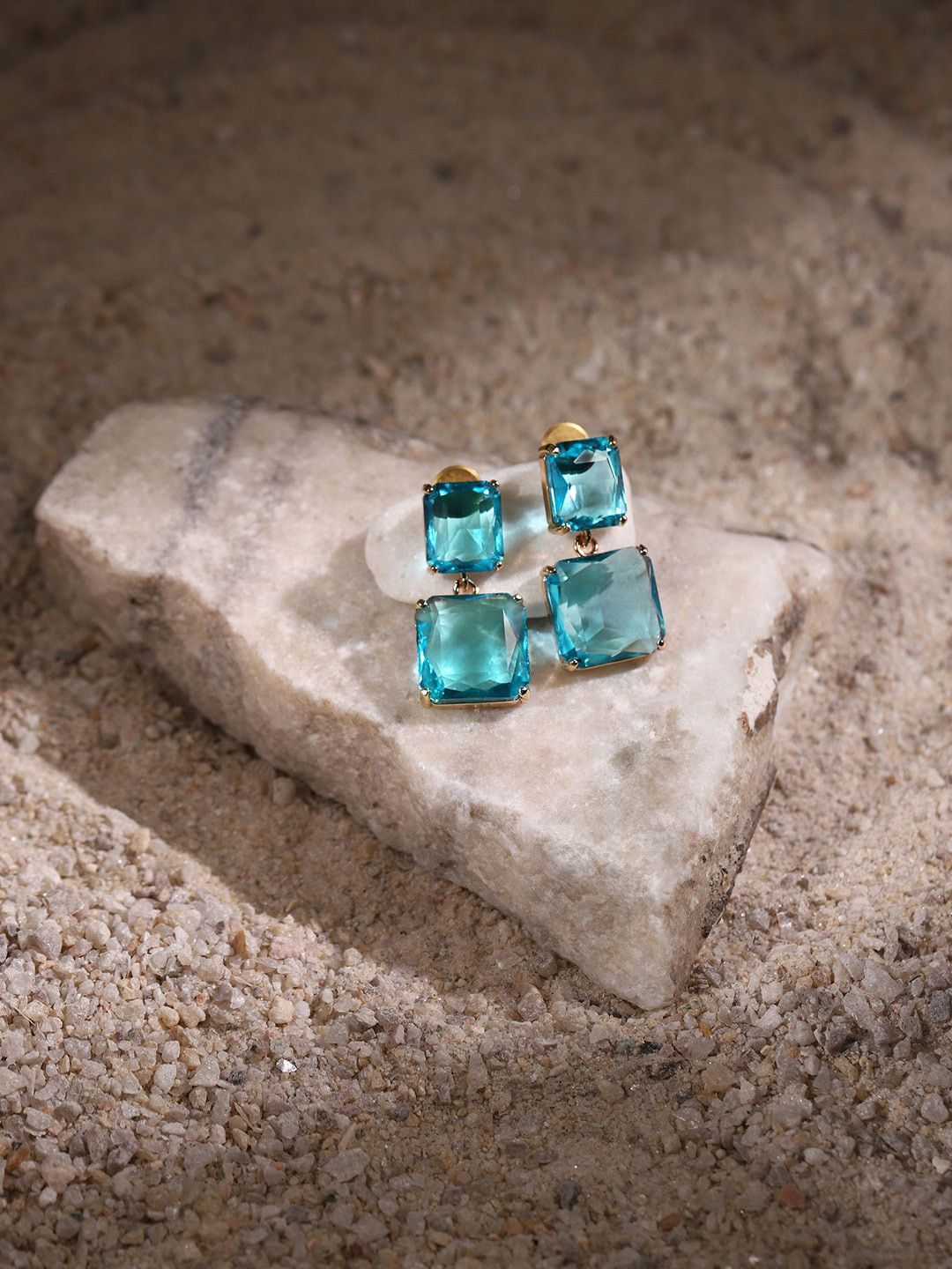 RITU SINGH Blue Gold-Plated Contemporary Drop Earrings