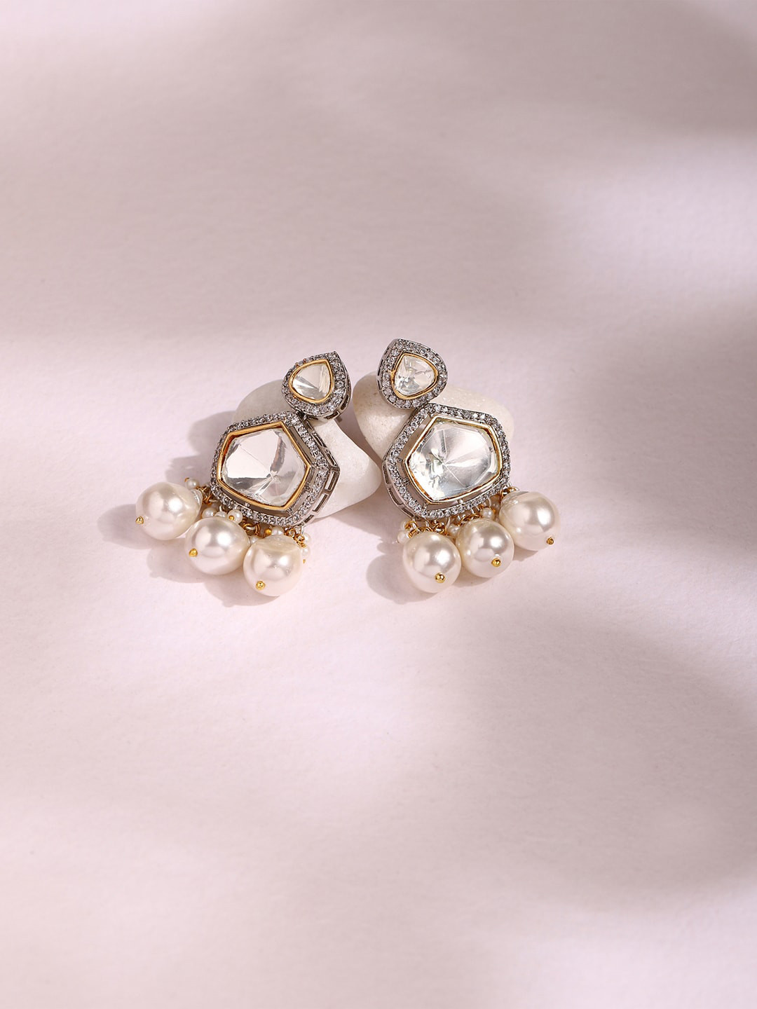 RITU SINGH Silver-Plated Contemporary Jhumkas Earrings