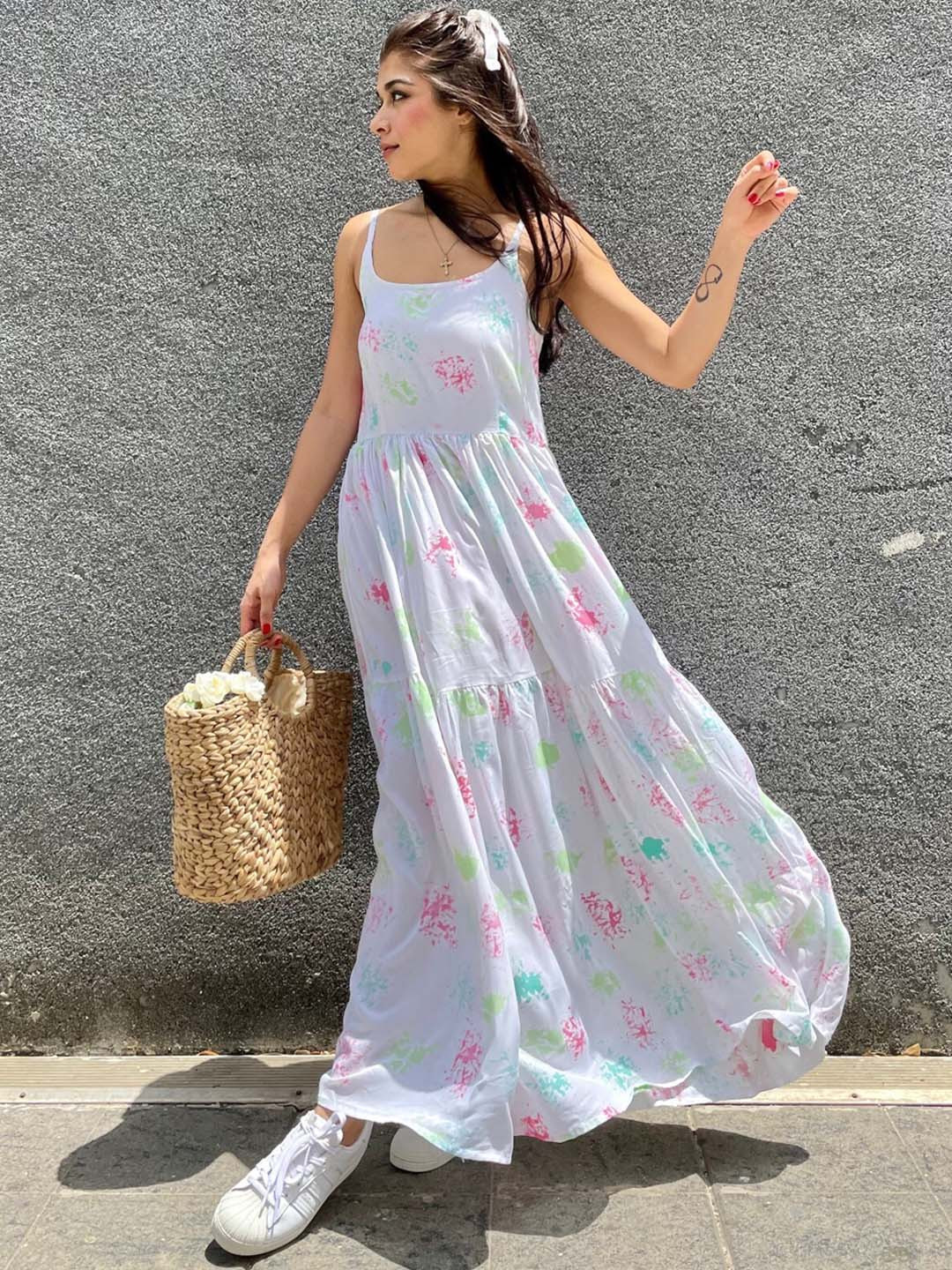 Thread & Button White & Green Tiered Maxi Dress