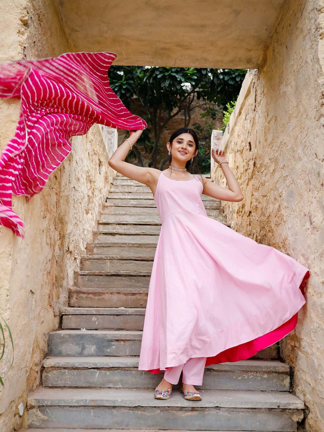 Thread & Button Women Empire Gotta Patti Pure Cotton Kurta with Trousers & With Dupatta