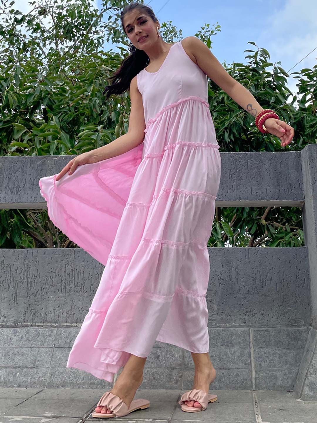 Thread & Button Pink Maxi Solid Dress
