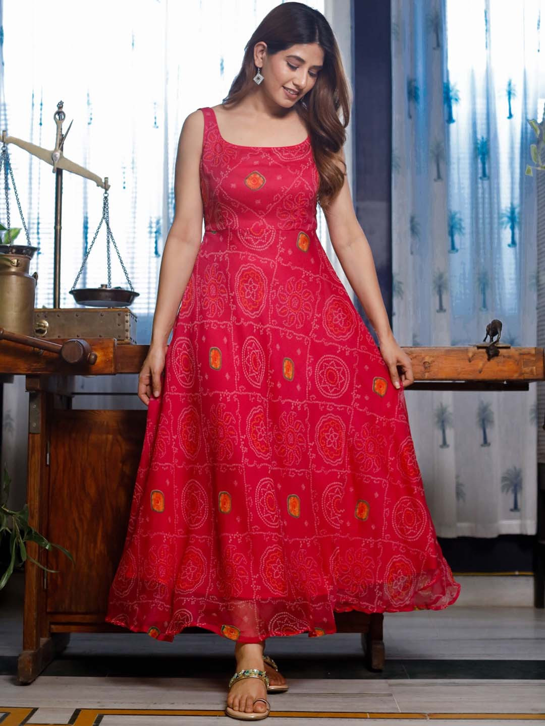 Thread & Button Pink Floral Ethnic Maxi Dress