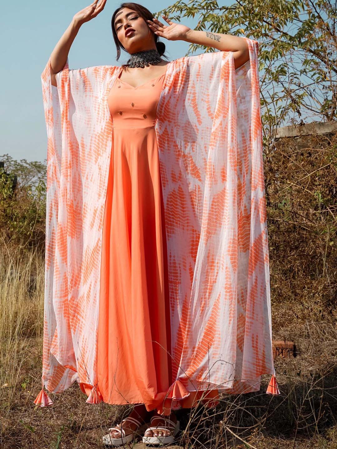 Thread & Button Peach-Coloured Kaftan Maxi Dress