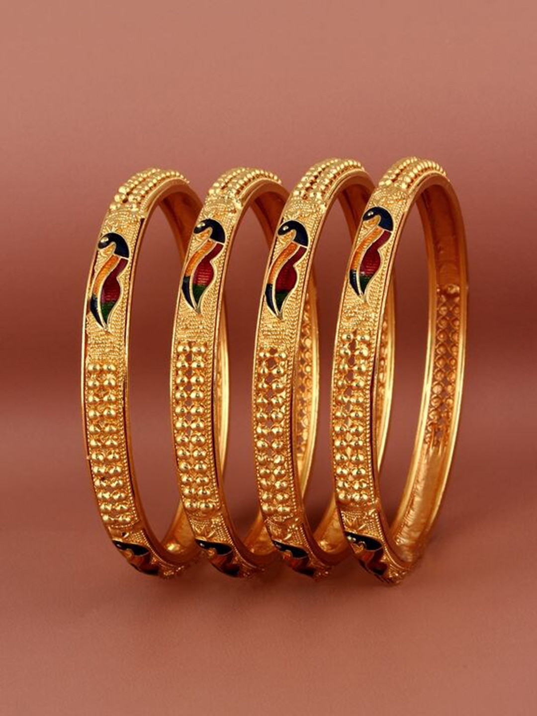 LUCKY JEWELLERY Set Of 4 18K Gold-Plated Bangles
