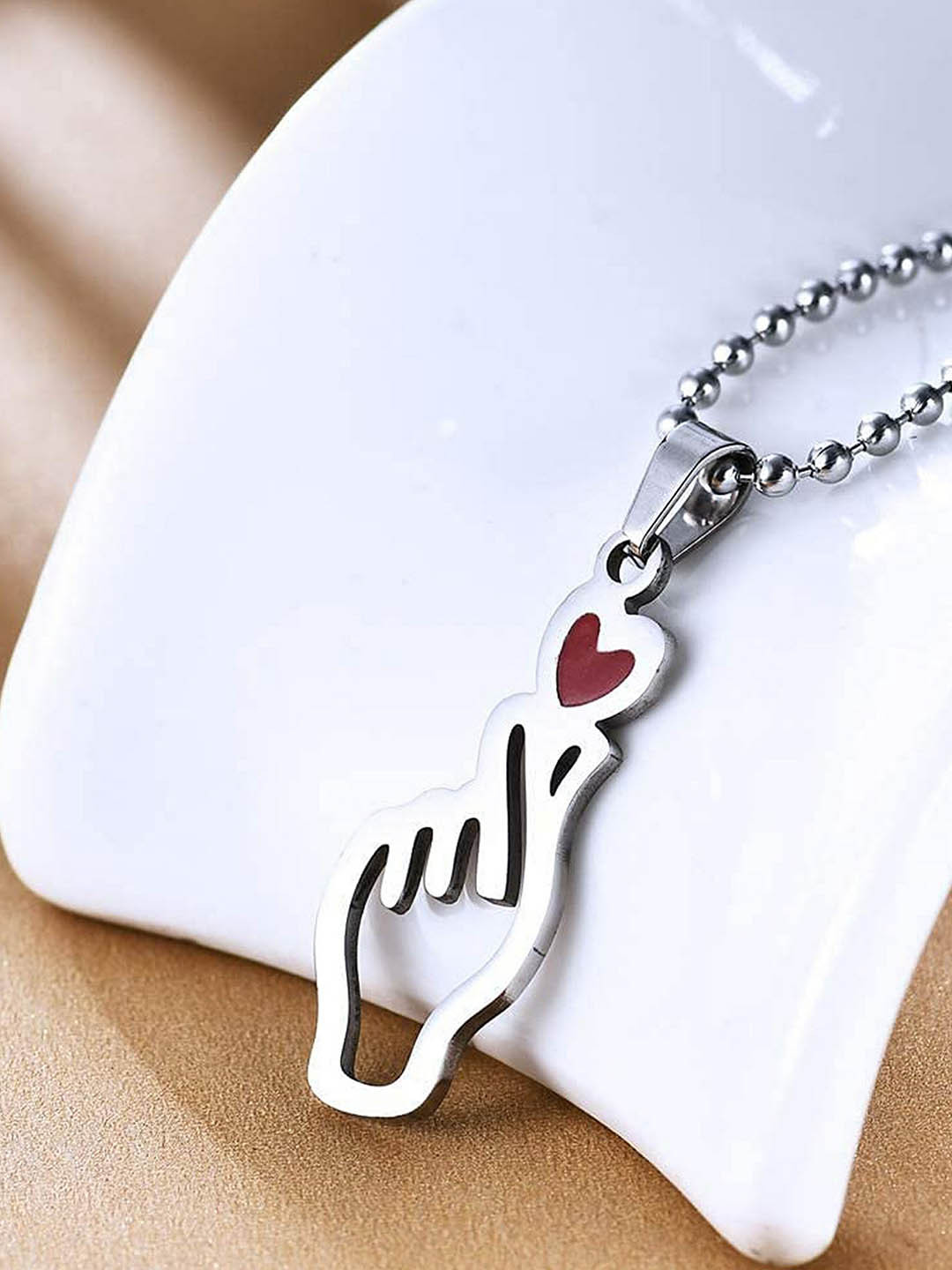 UNIVERSITY TRENDZ Stainless-Silver Silver-Plated Valentine Special Red Heart Shaped Pendant