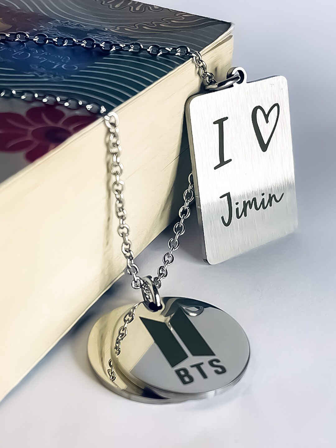 UNIVERSITY TRENDZ Men Stainless-Steel Silver-Plated BTS Jimin Bangtan Dual Team Logo & Love Symbol Pendant