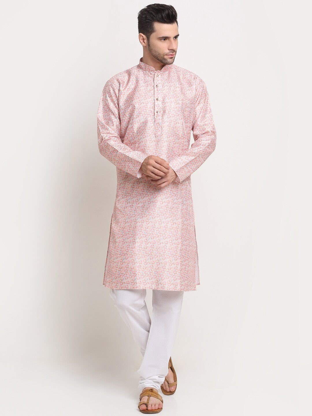 KRAFT INDIA Men Pink Paisley Kurta with Churidar