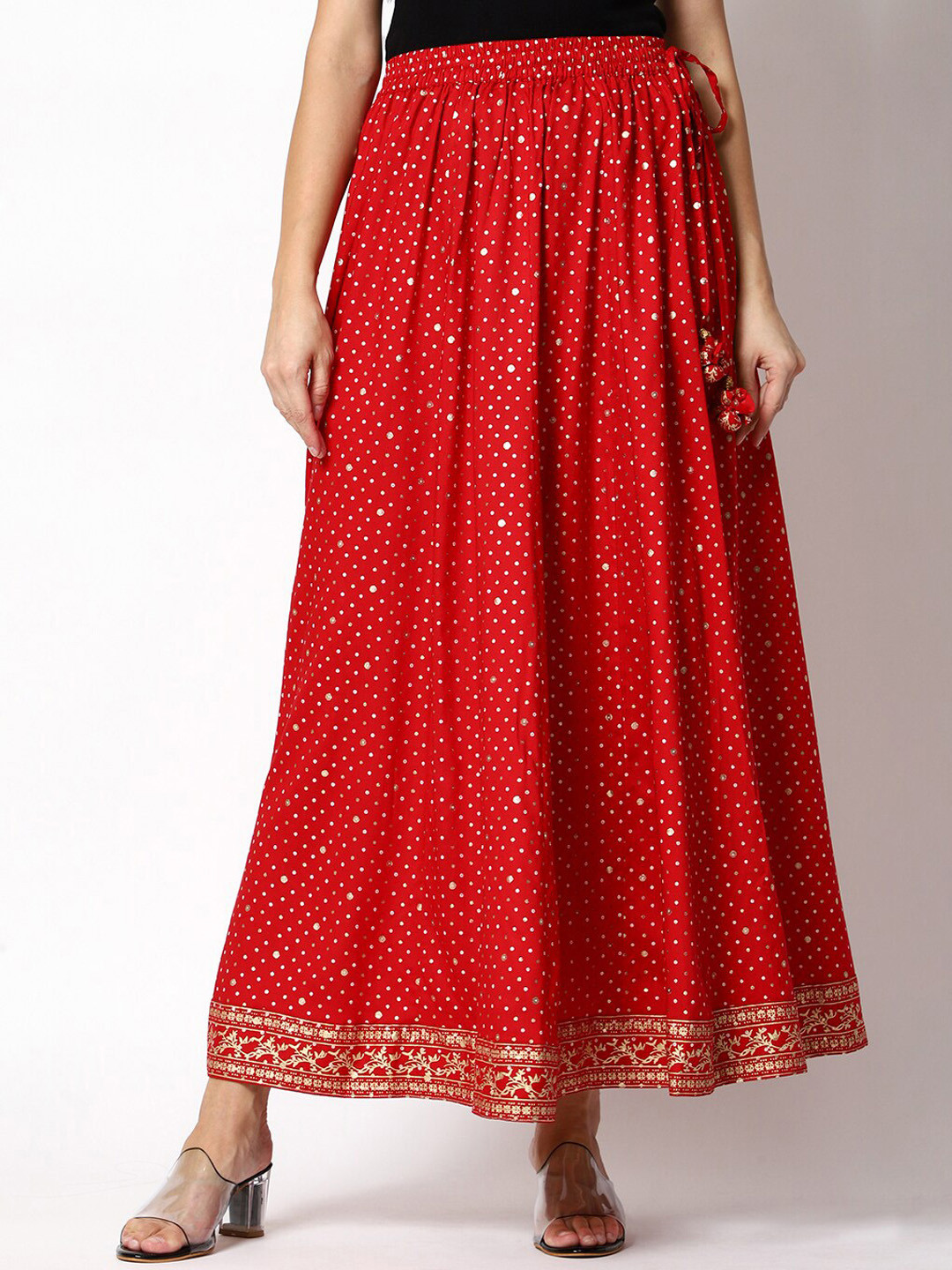 SHEREEN Women Red Printed Maxi-Length Flared Skirt