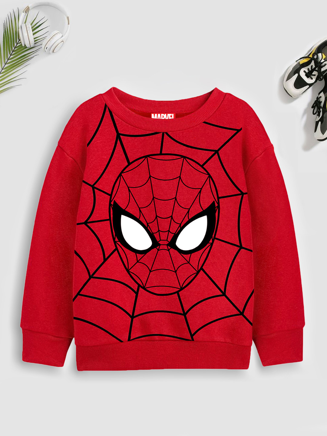 Boys Red Glitter Spiderman Printed Sweatshirt
