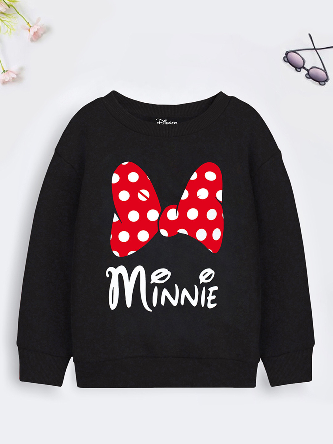 YK Disney Girls Black & Red Minnie bow Printed Sweatshirt