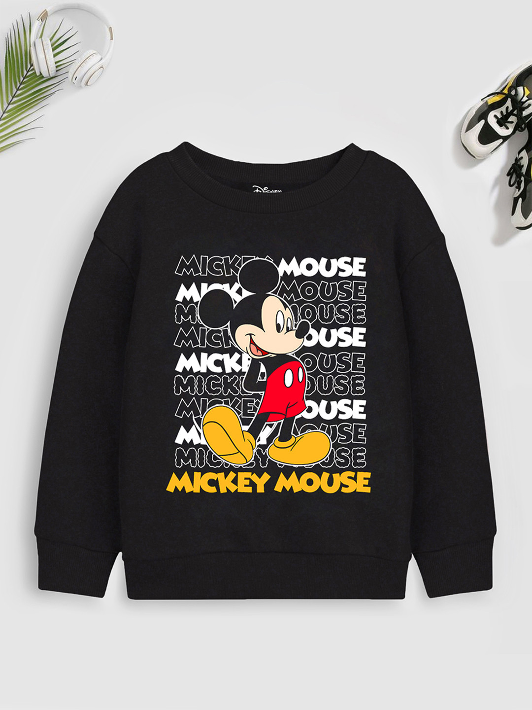 Boys Black Mickey Mouse Printed Sweatshirt