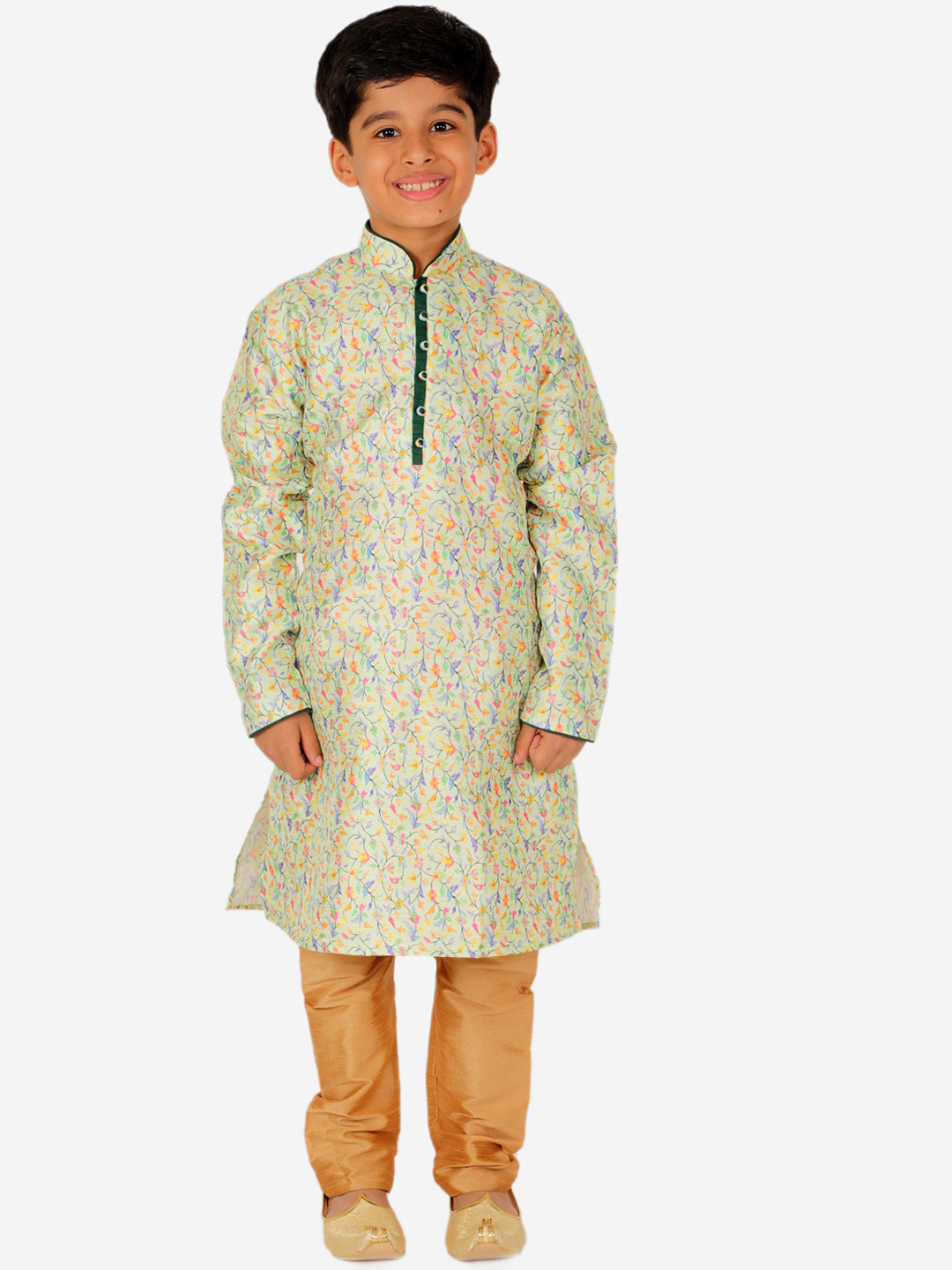 Pro-Ethic STYLE DEVELOPER Boys Floral Printed Pure Silk Kurta With Churidar