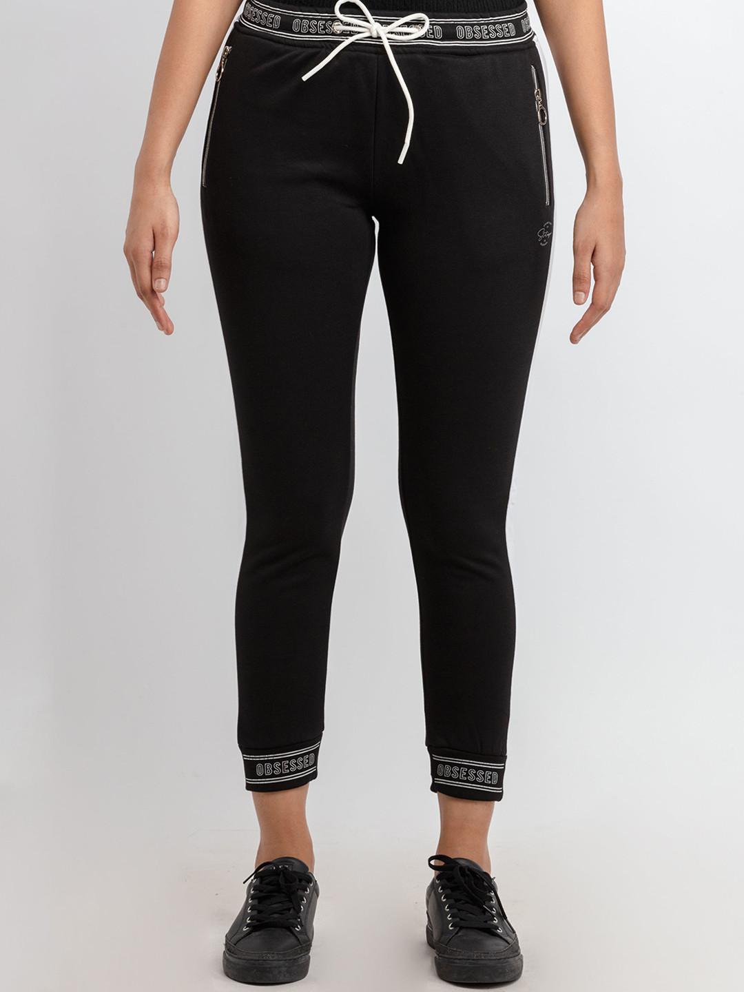 Status Quo Women Black Side Stripe Detail Regular Fit Jogger