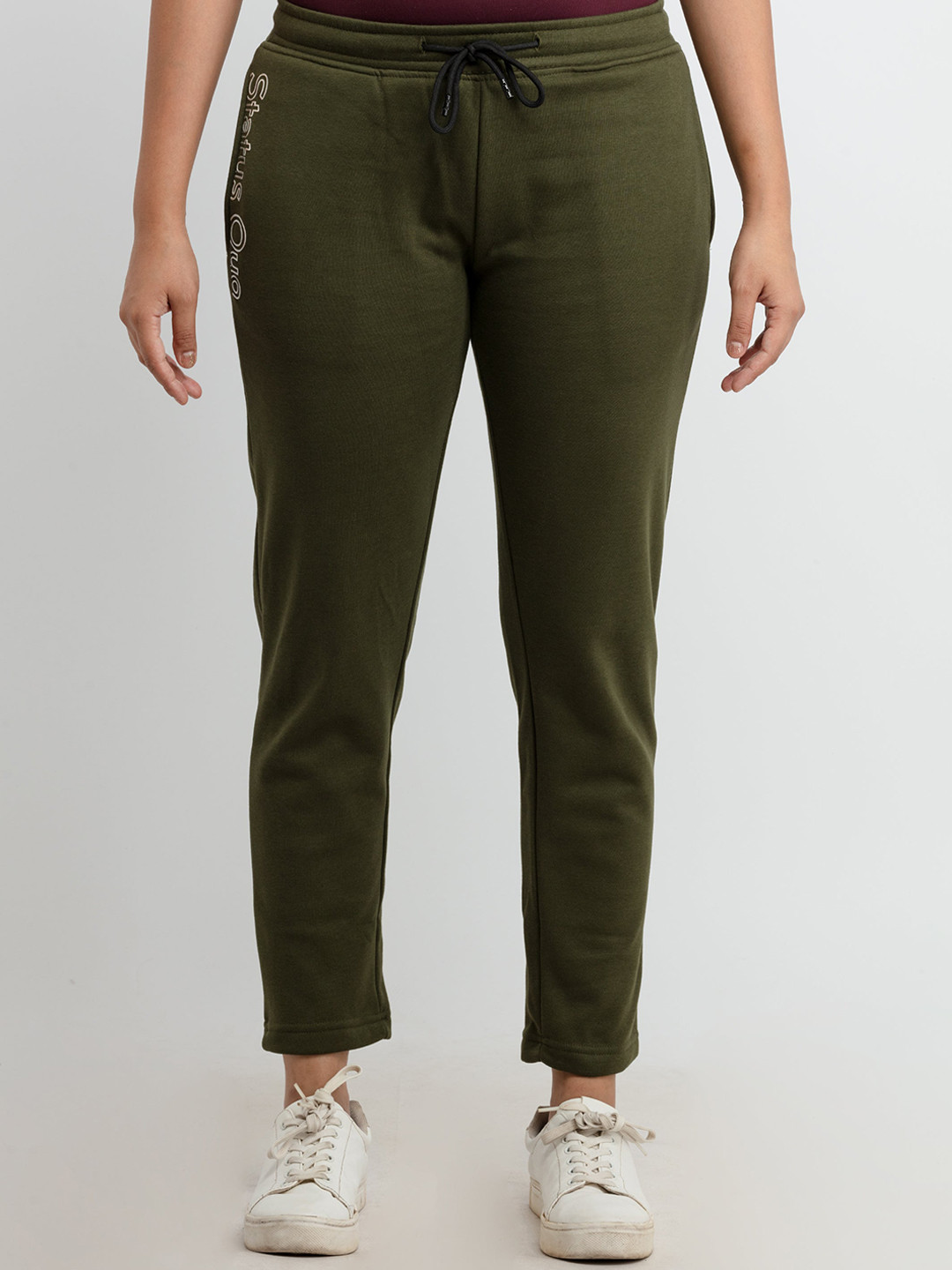 Status Quo Women Olive Green Brand Logo Printed Regular Fit Track Pant