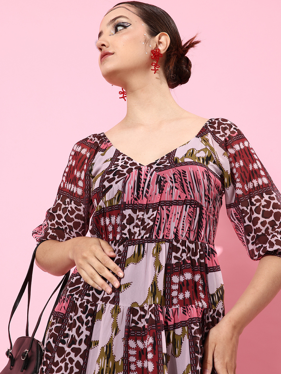 KASSUALLY Women Pretty Pink Animal Printed New Neckline Dress