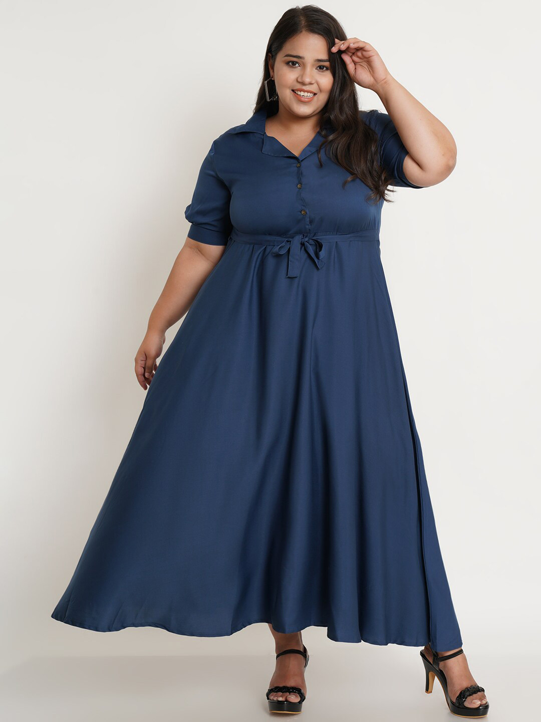 U&F Women's Plus Size Navy Blue Crepe Maxi Dress