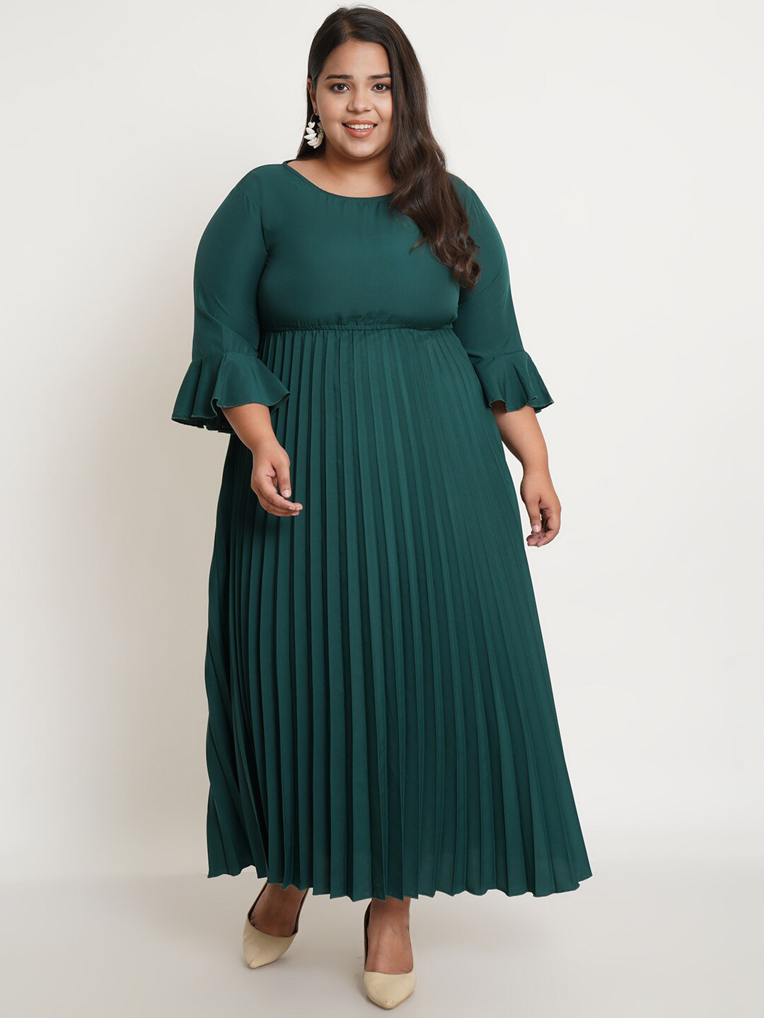U&F Women's Plus Size Green Crepe Maxi Dress