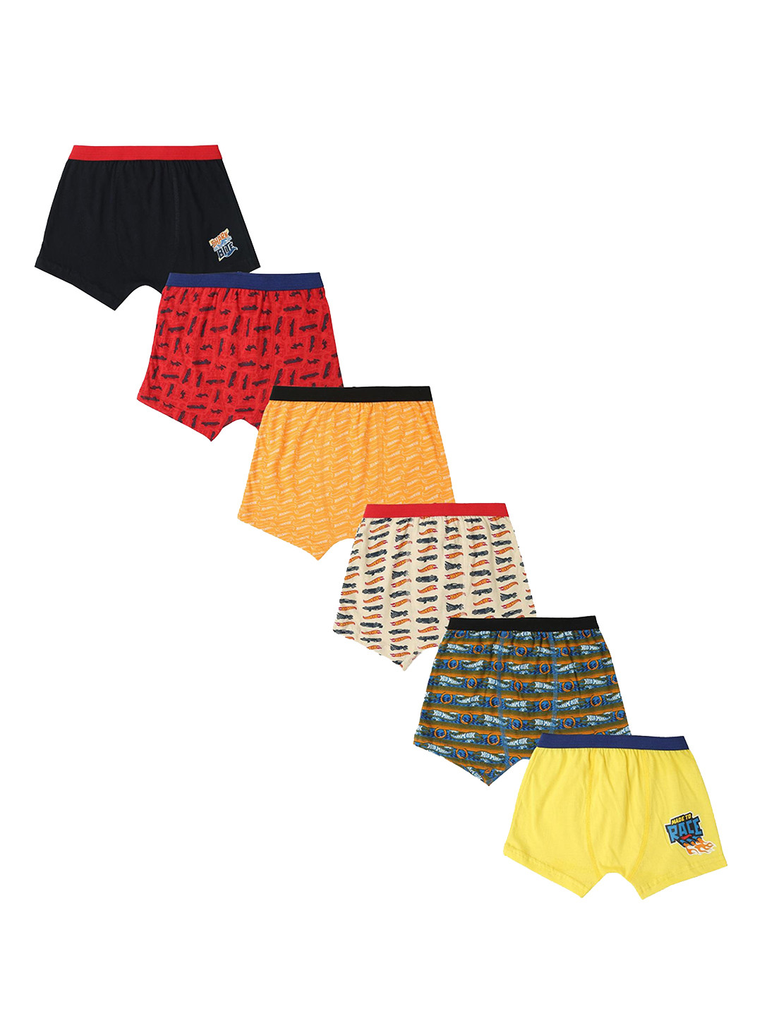 Red Rose Boys Pack Of 6 Hot Wheels Printed Cotton Boxer Briefs JNR-510PO6
