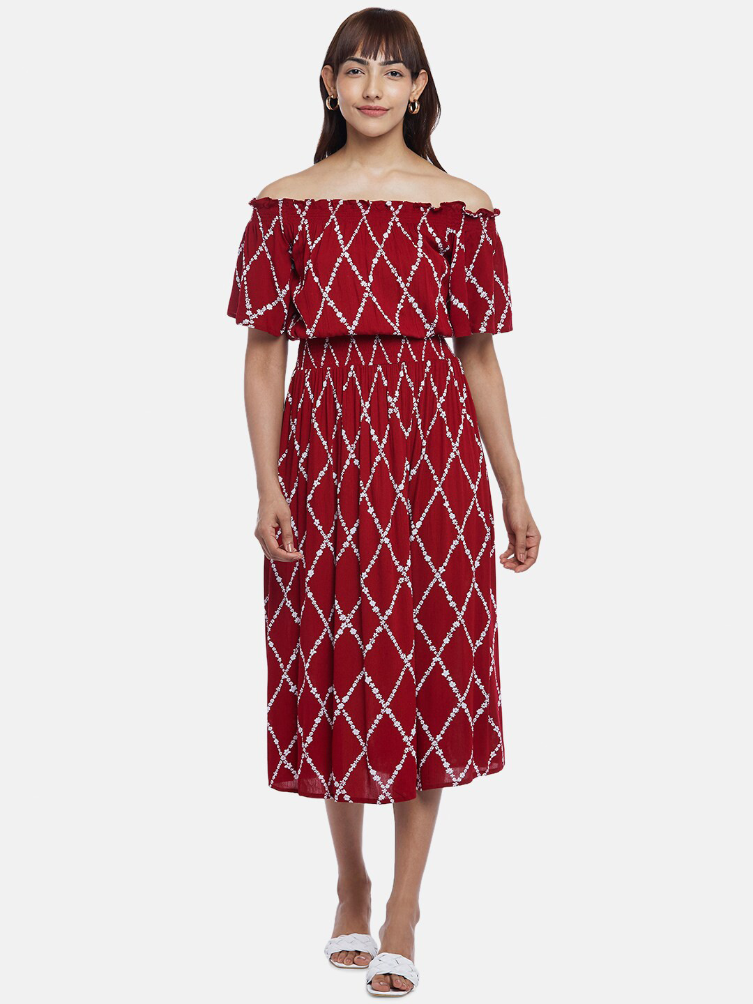 Honey by Pantaloons Maroon Off-Shoulder Midi Dress