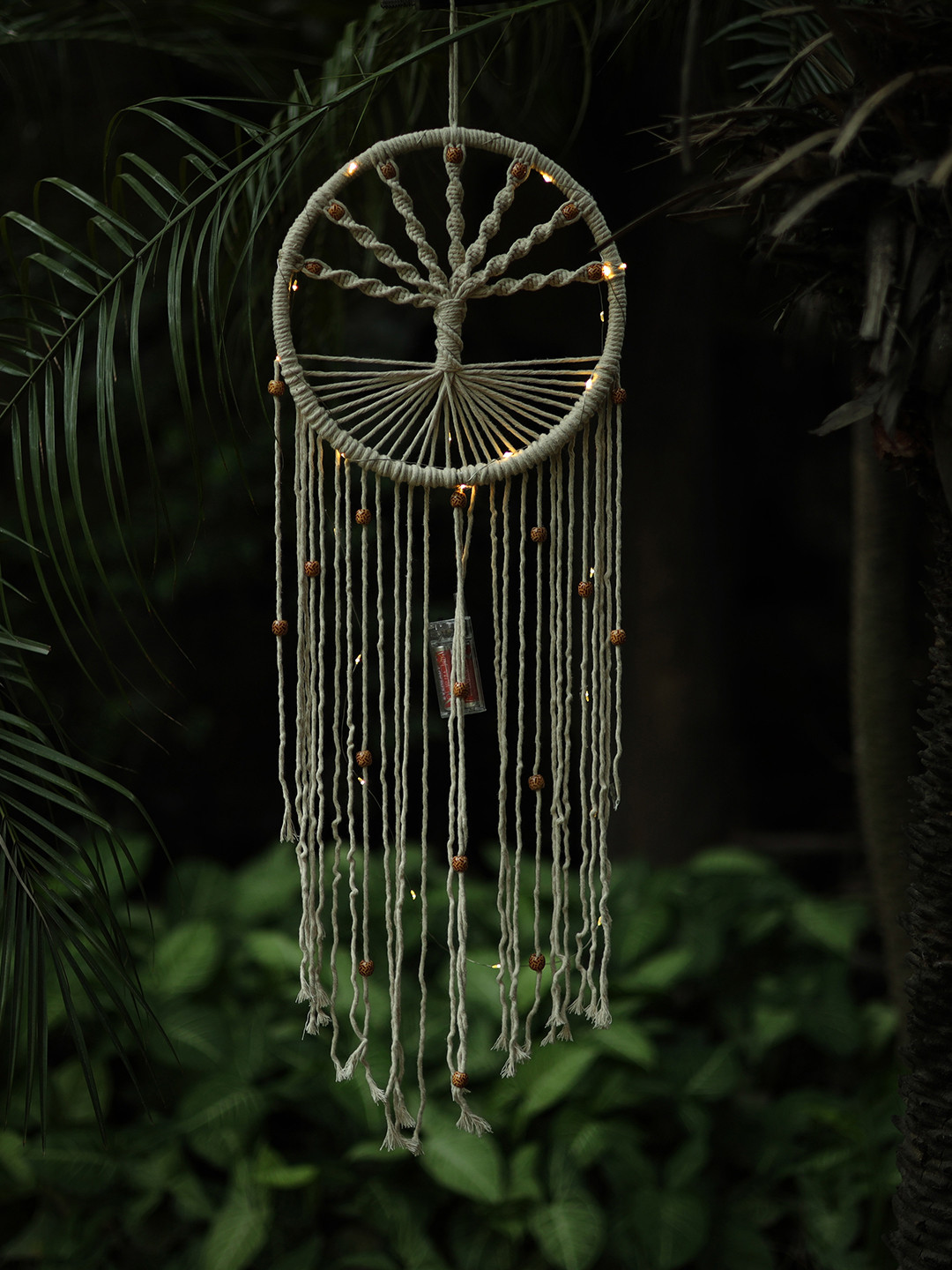 DULI Off White Macrame Hanging Dream Catcher With Lights for Home Decoration
