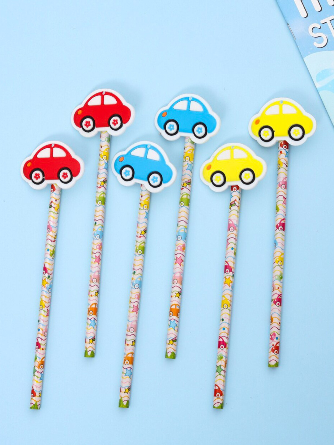 Yellow Bee Kids Pack Of 6 Printed Pencils With Car Motifs