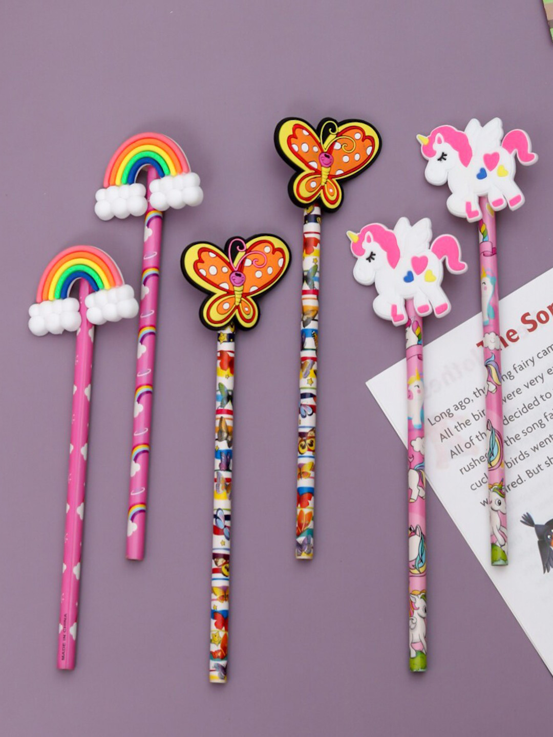Yellow Bee Kids Set Of 6 Pink Printed Pencil
