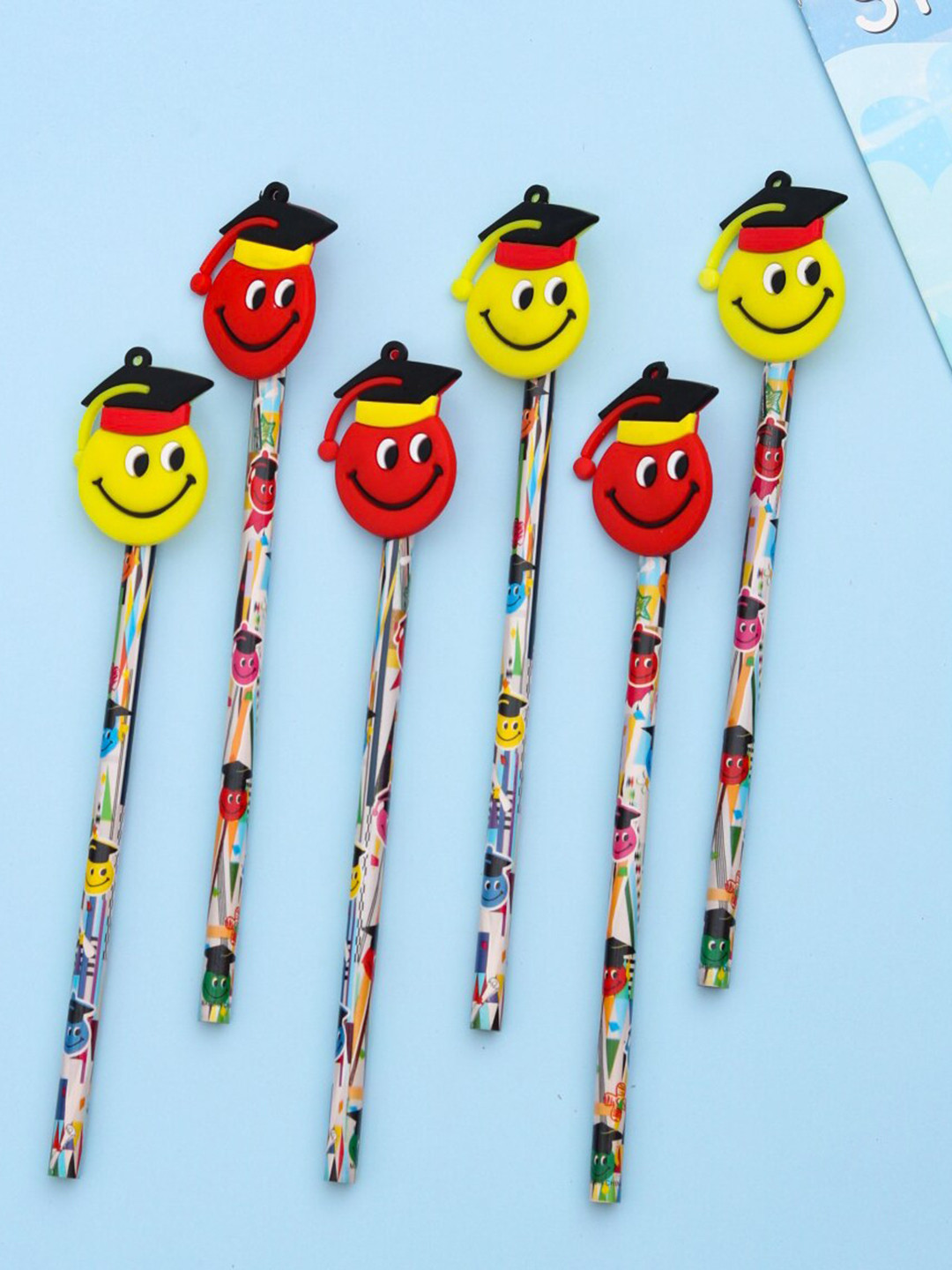 Yellow Bee Set Of 6 Yellow Smile Motifs Printed Pencil