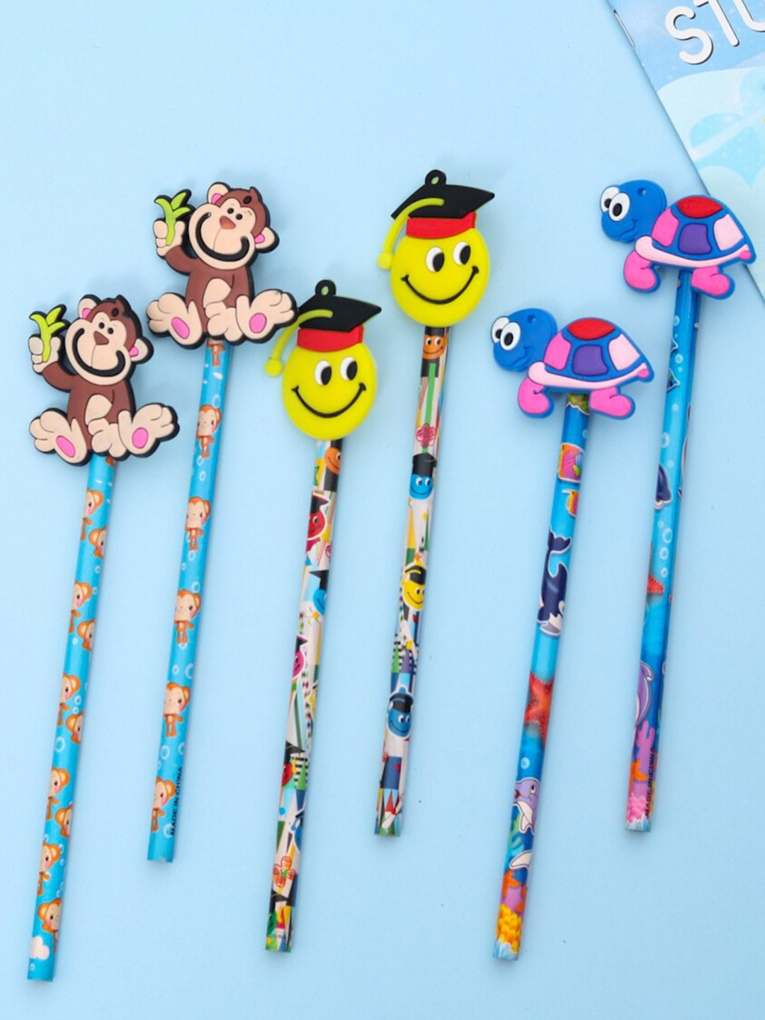 Yellow Bee Kids Set Of 6 Blue Printed Pencil