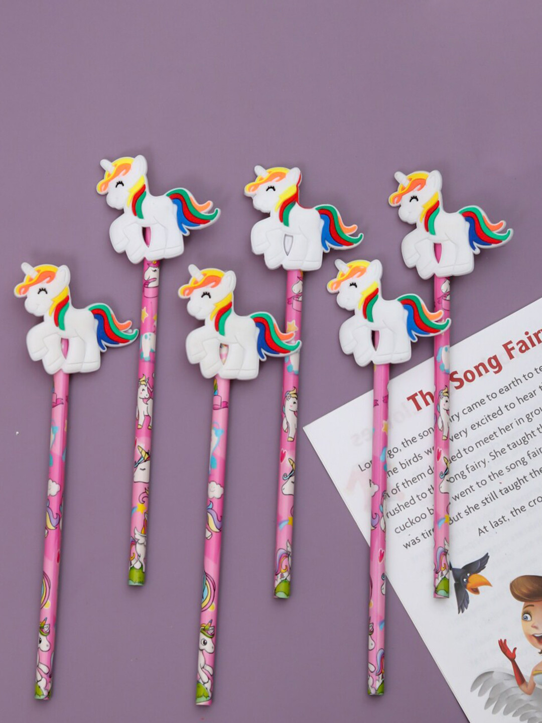 Yellow Bee Kids Set Of 6 Unicorn Motifs Printed Pencils