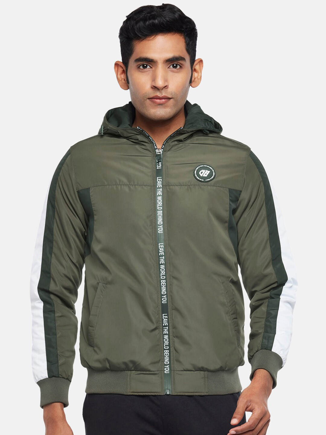 People Men Olive Green Cotton Bomber Jacket