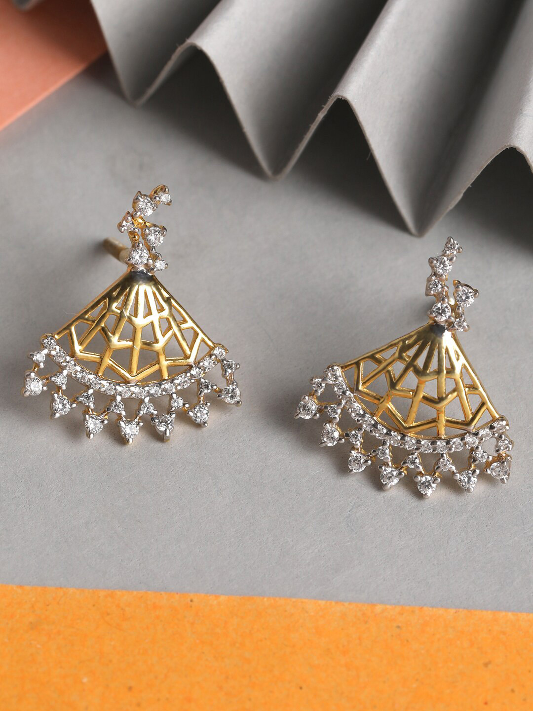 Clara 925 Sterling Silver Gold-Toned & White Contemporary Studs Earrings