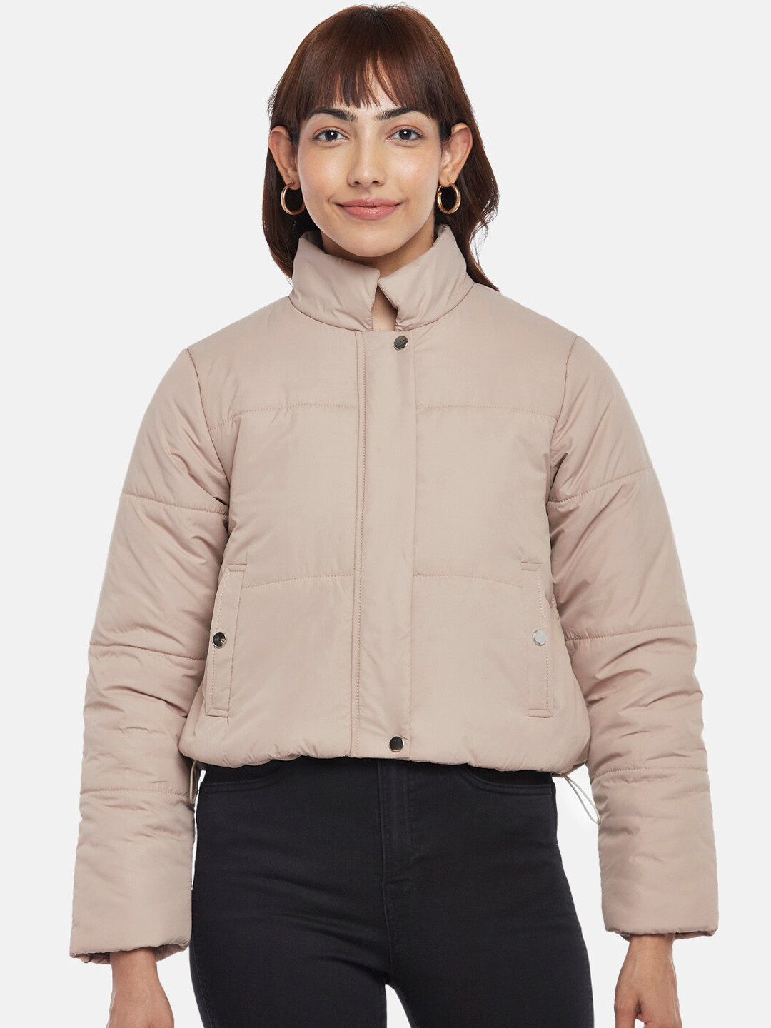 People Women Beige Crop Puffer Jacket