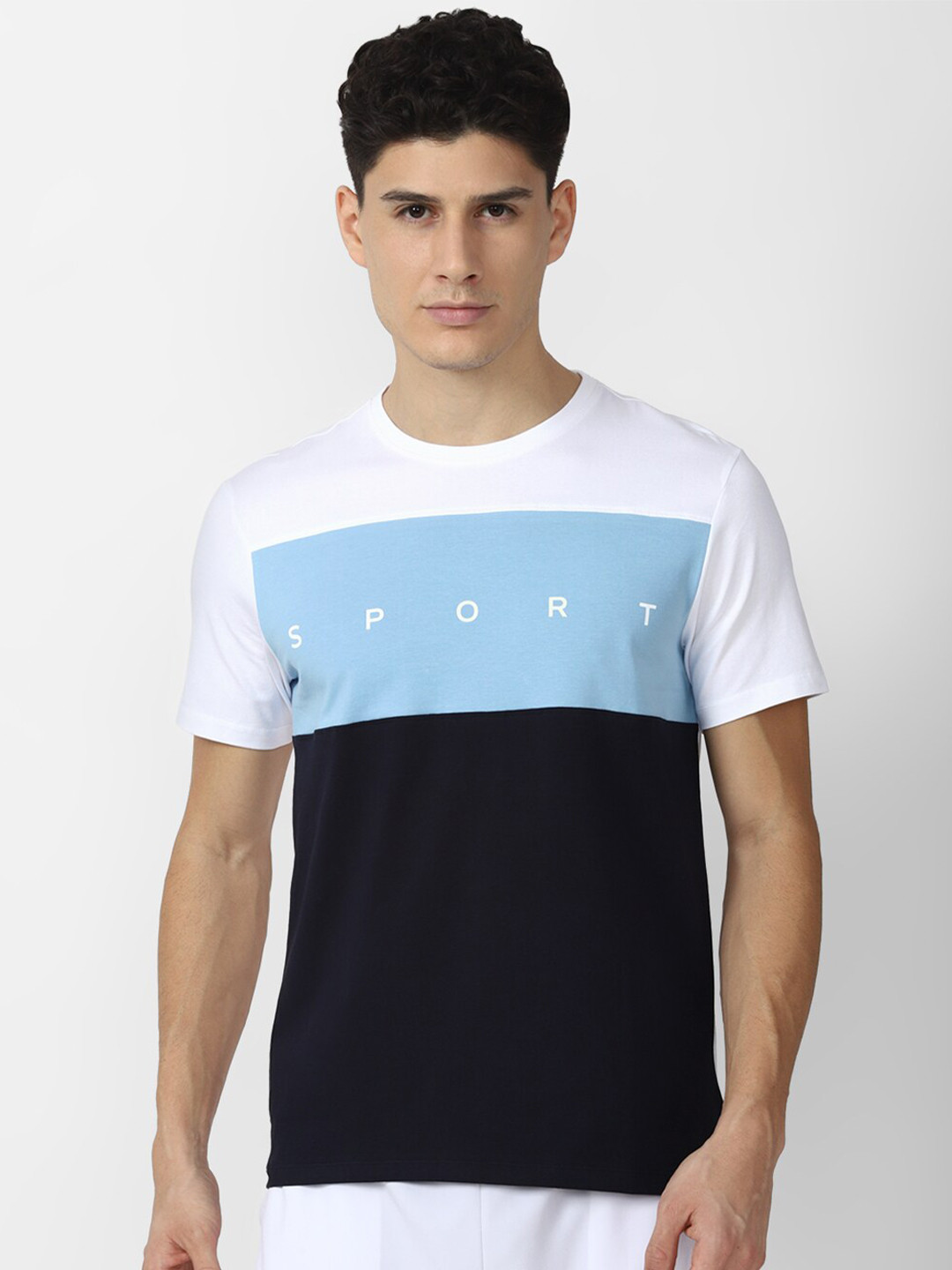 Van Heusen Flex Men Black Colourblocked Extended Sleeves Slim Fit T-shirt