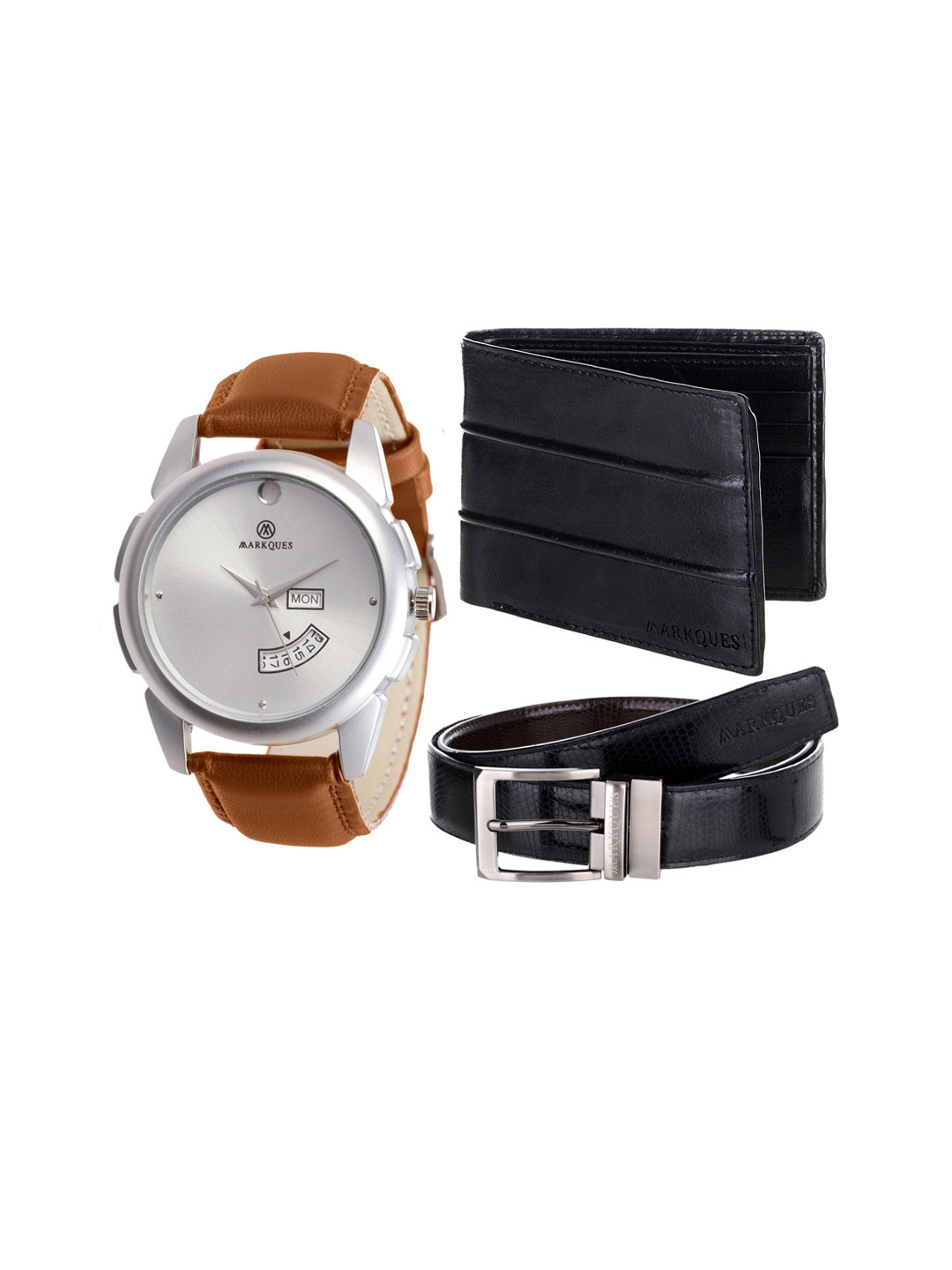 MARKQUES Men Brown & Black Leather Accessory Gift Set STV-770904-BER-01-OT-01-Multi