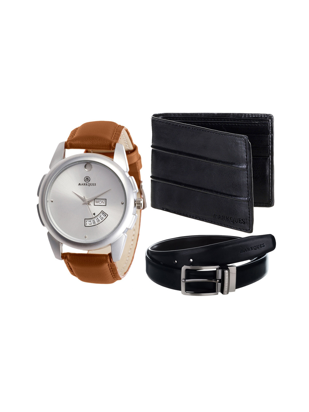 MARKQUES Men Black & Brown Solid Leather Accessory Gift Set STV-770904-BER-01-NL-01-Multi