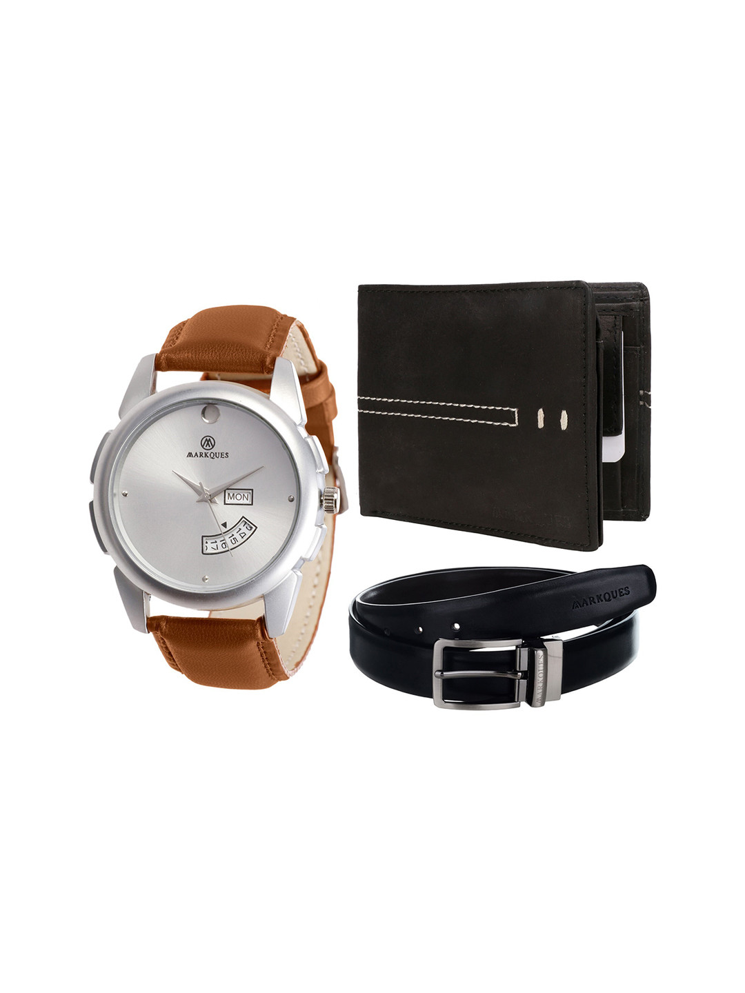 MARKQUES Men Black & Brown Solid Accessory Gift Set STV-770904-VIN-01-NL-01-Multi