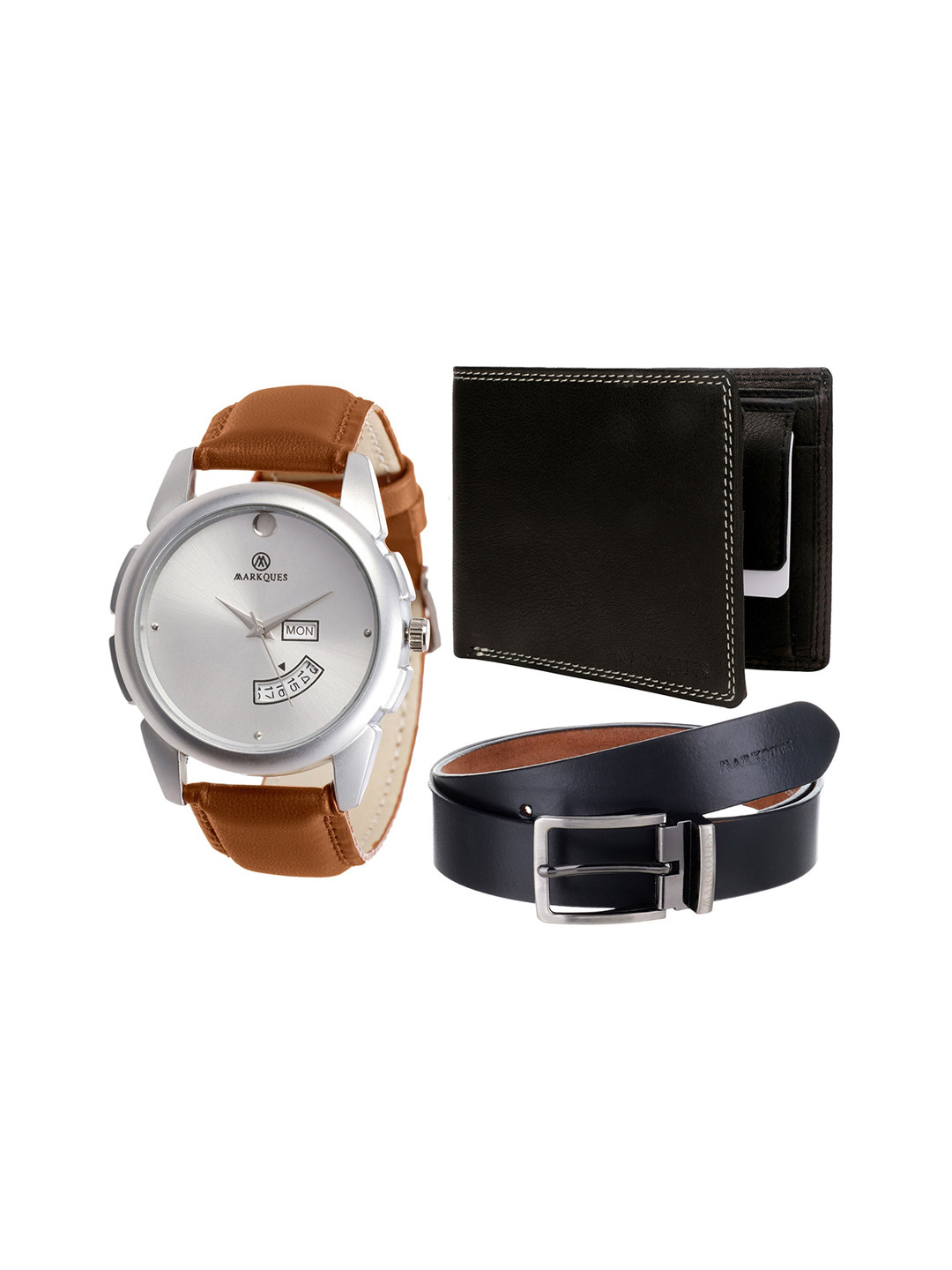 MARKQUES Men Black & Brown Solid Accessory Gift Set STV-770904-SPT-01-EXE-01-Multi