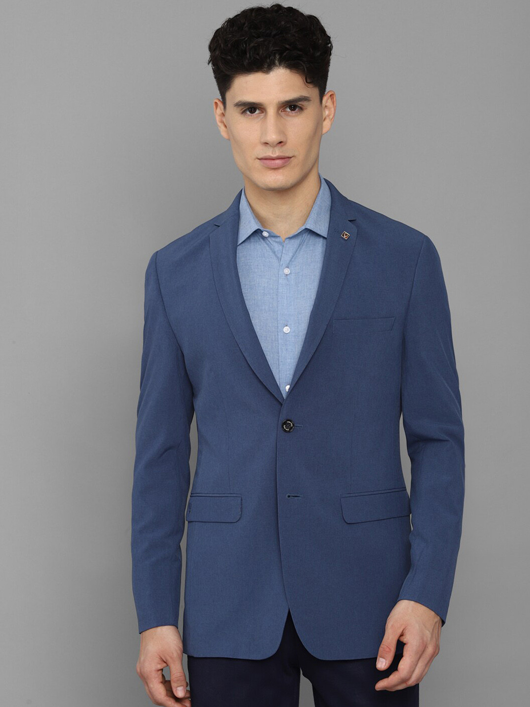 Allen Solly Men Blue Solid Slim-Fit Single-Breasted Formal Blazer