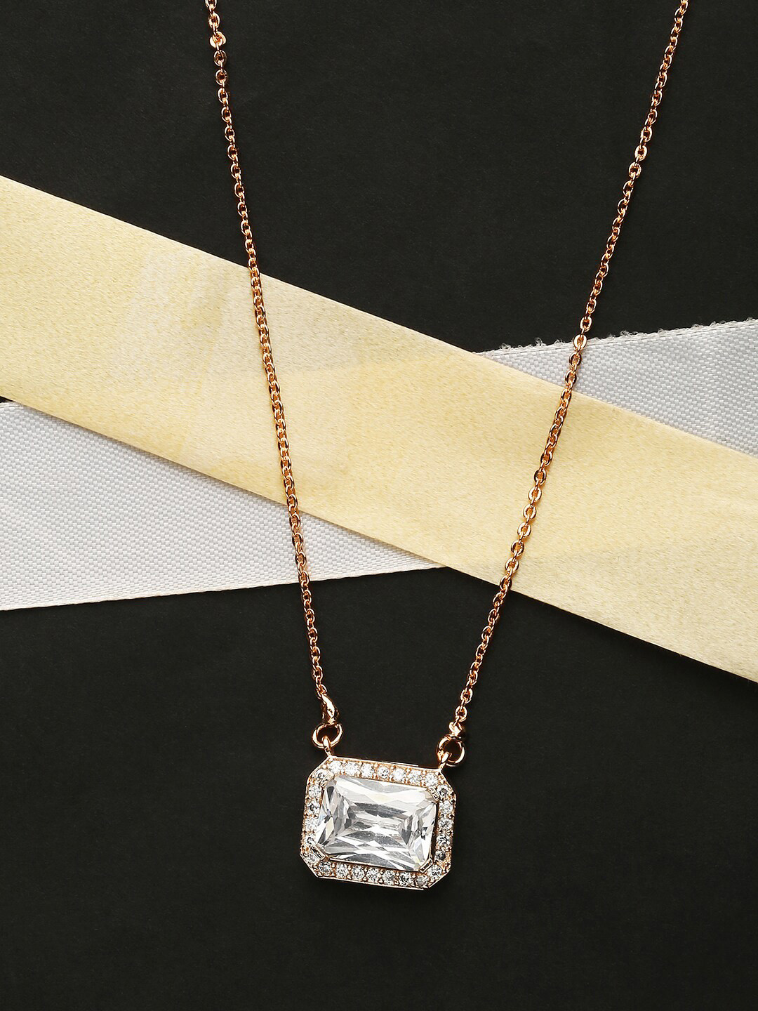 HOT AND BOLD Rose Gold & White Brass Rose Gold-Plated Oxidised Necklace