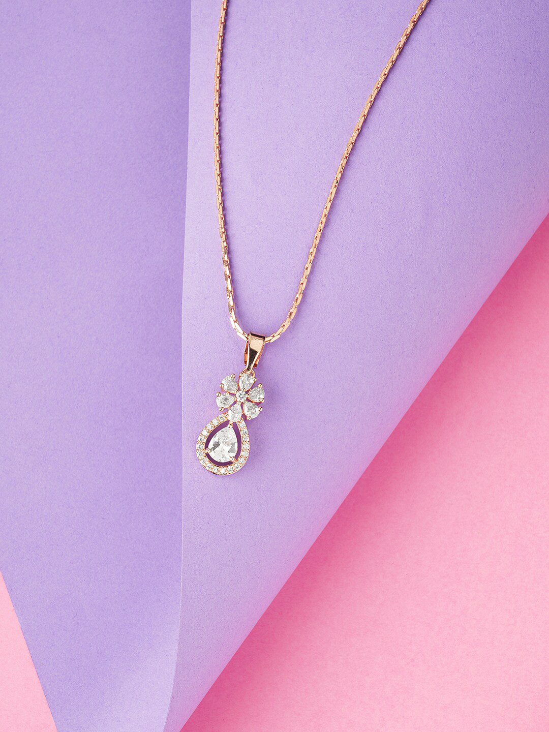 HOT AND BOLD Rose Gold & White Brass Rose Gold-Plated Necklace