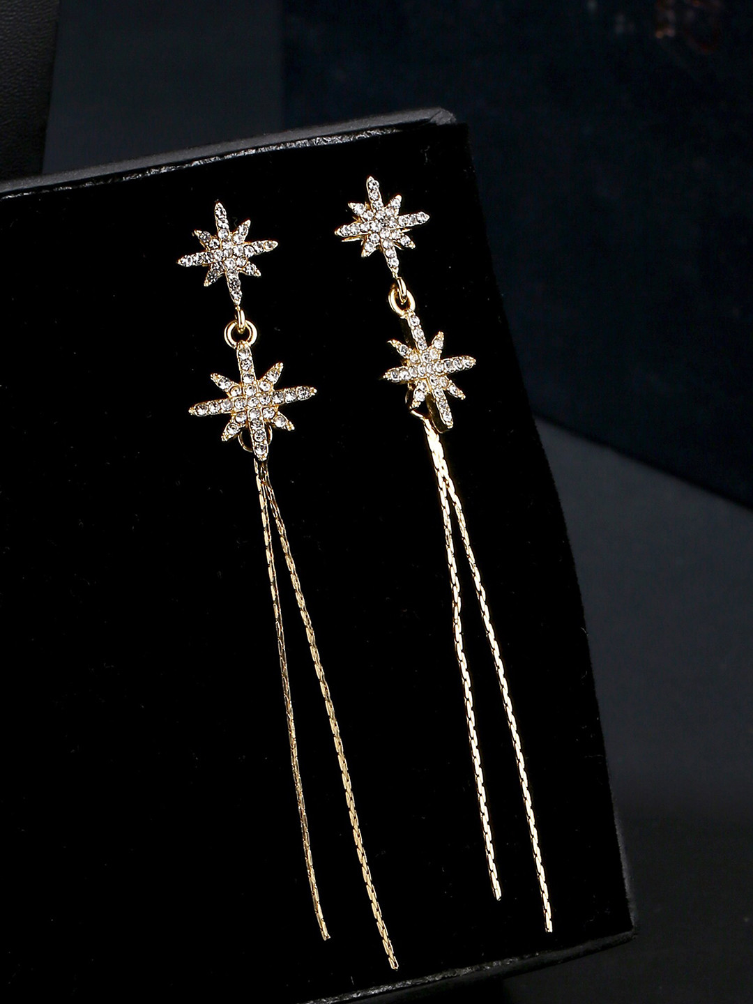 Unwind by Yellow Chimes Gold-Plated & White Sparkle Long Dangle Earrings