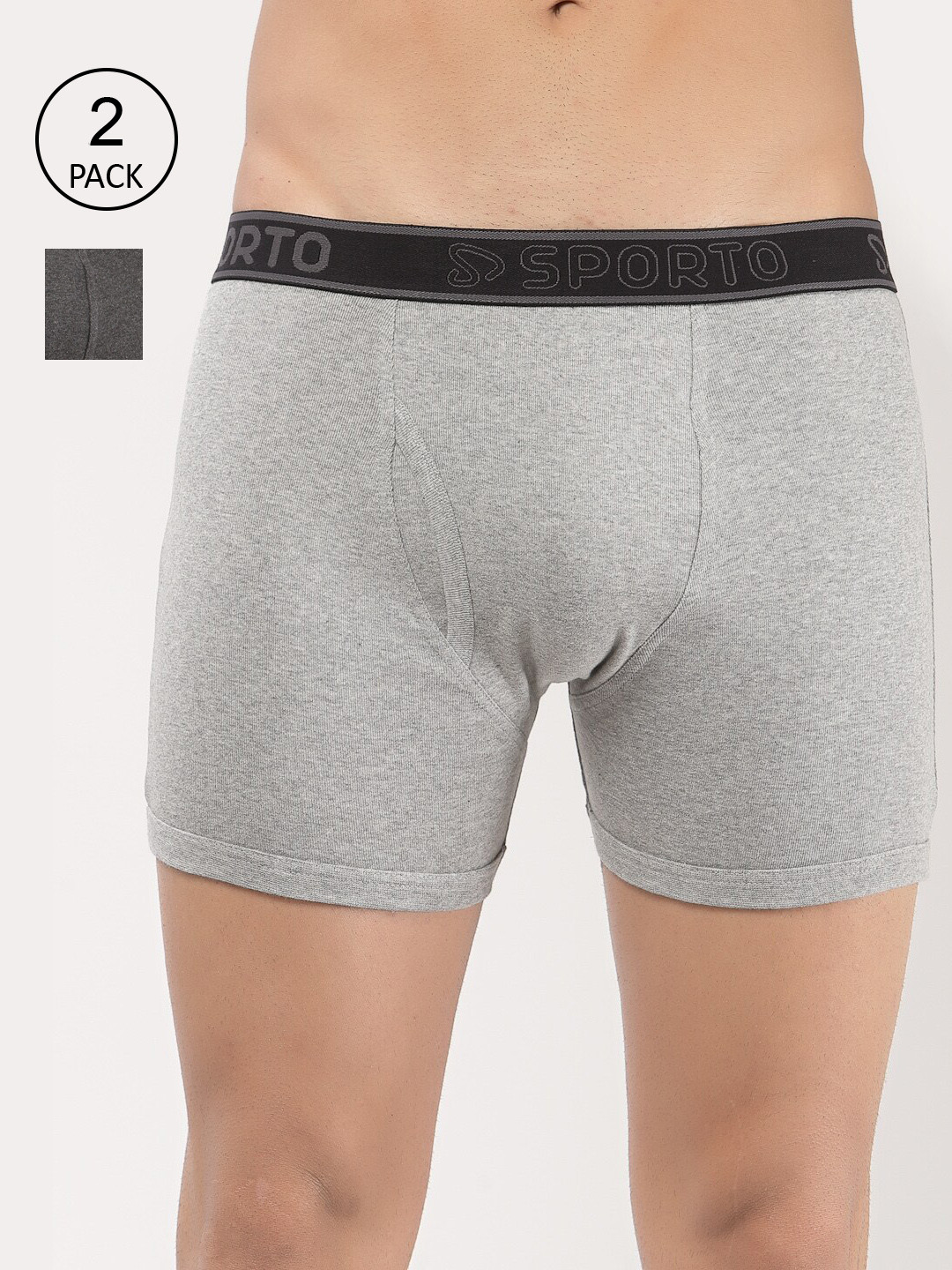 SPORTO Pack Of 2 Men Grey Melange & Grey Solid Trunk SPM1030RLT_2P