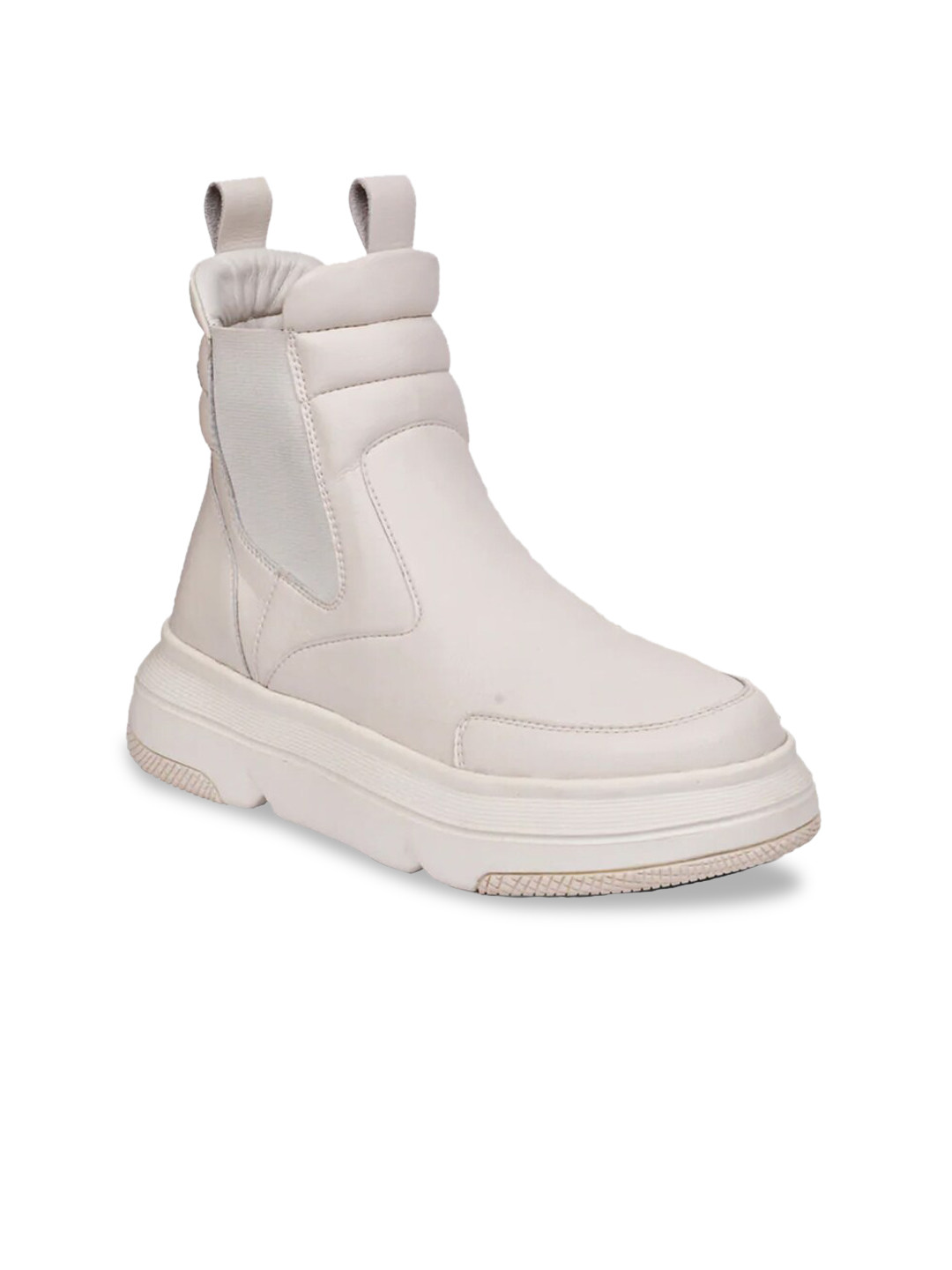 Saint G Women White Solid Leather Winter Boot