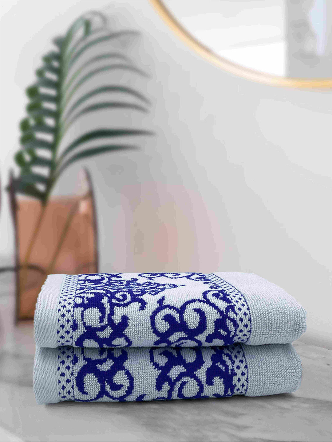 Aura Wedelia Pack of 2 Printed 380 GSM Pure Cotton Hand Towels