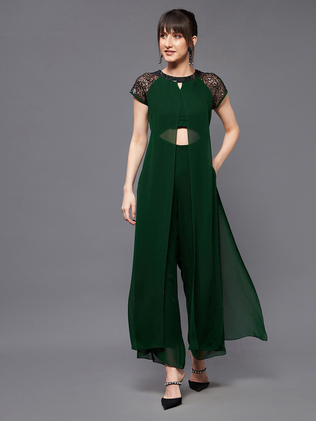 Miss Chase Women Green Sequined Jumpsuit