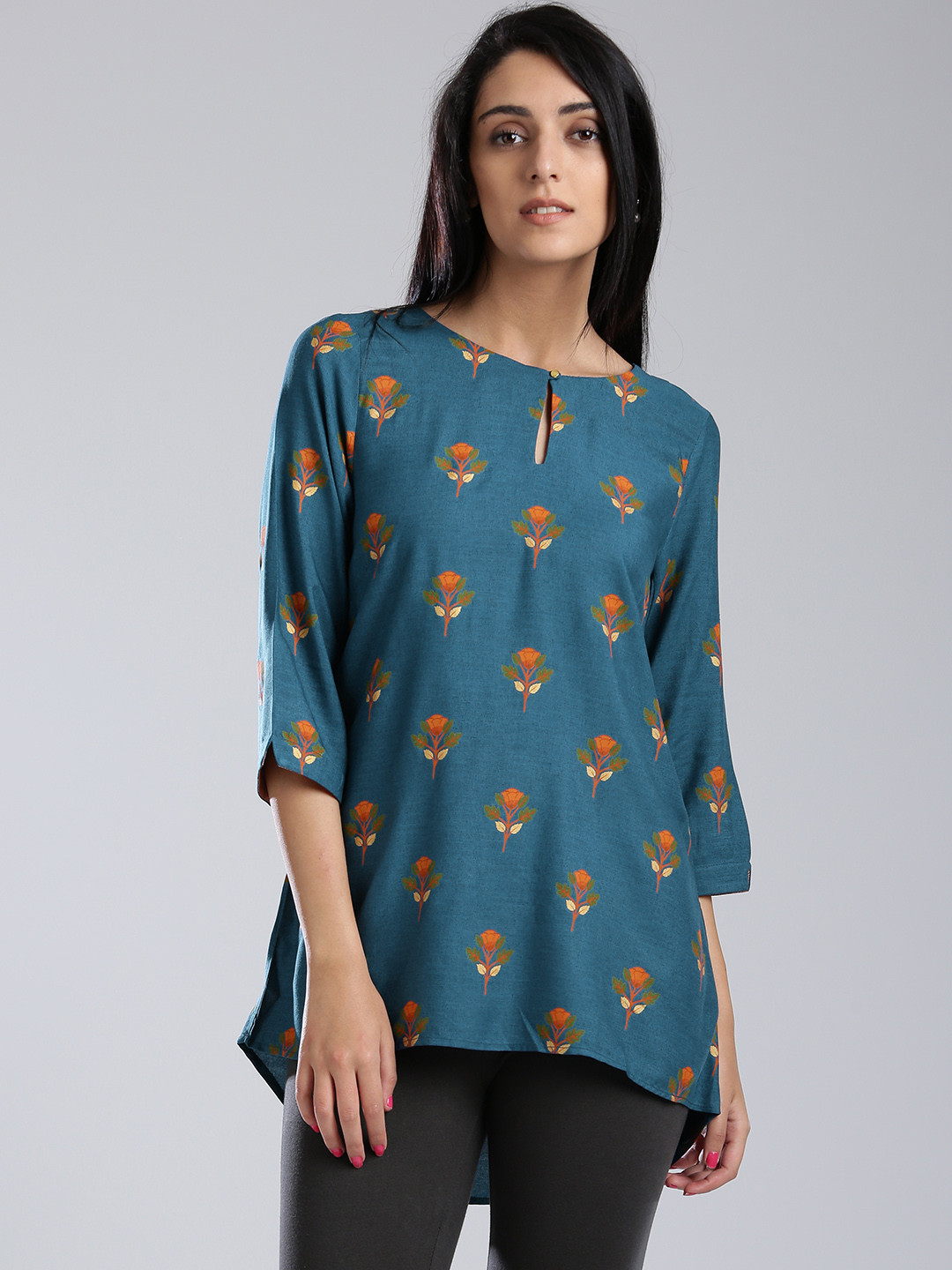 W Women Teal Blue Printed Top