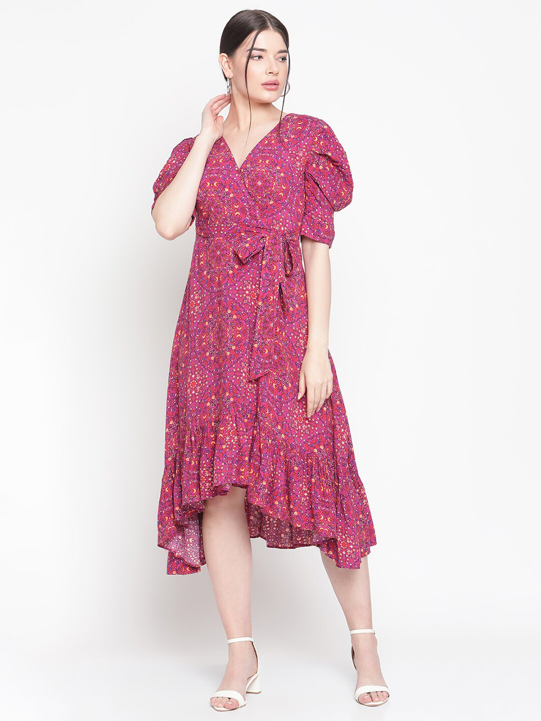Amagyaa Fuchsia Floral Midi Dress