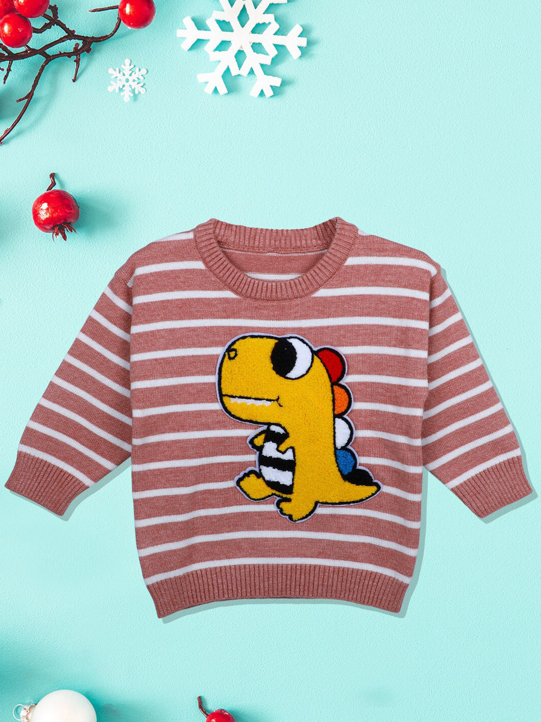 Baby Moo Unisex Kids Brown & White Striped Pullover