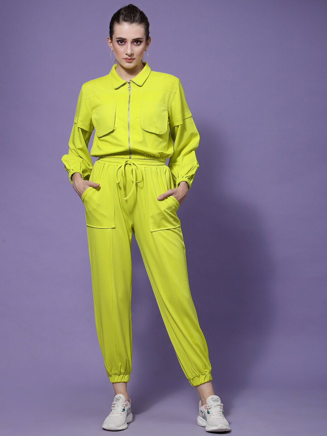 Athena Women Neon Green Solid Co-Ord Set